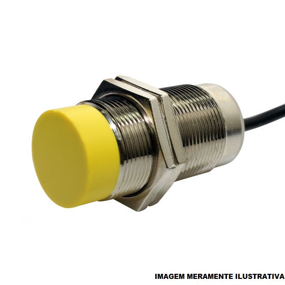 Sensor Indutivo Saliente Cilíndrico M30 NPN 10-36VCC 1NA+1NF Alcance 15 mm com Cabo 2 M 4 Fios IP67 com LED