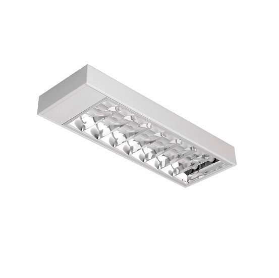 Luminária Comercial Sobrepor para 2 Lâmpadas T8 60 cm com Soquete G13 Chapa Aço CAA02 Refletor Alumínio com 8 Aletas Preta