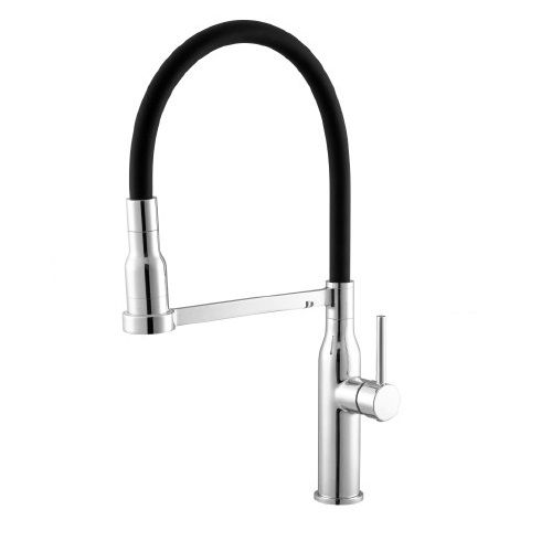 Misturador Metálico Monocomando Cozinha Alta Balcão 1/2" Cromado/Preto Minimal