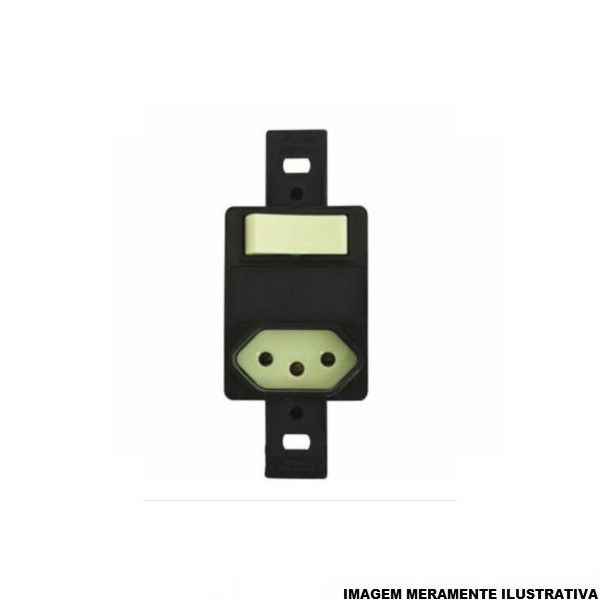 Interruptor Conjunto Embutir 1 Tecla Simples + 1 Tomada 2P+T 10A/250VCA 4x2 Preto Tradicional sem Placa