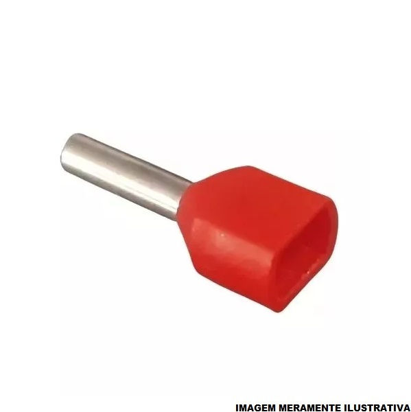 Terminal Cobre Estanhado a Compressão Pino Tubular Duplo Pre-Isolado 10,00 mm² Vermelho