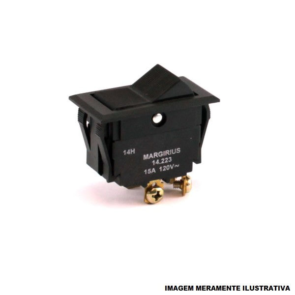 Interruptor PVC Embutir Bipolar Tecla Retangular 10A-250VCA/15A-120VCA Liga/Desliga Preto