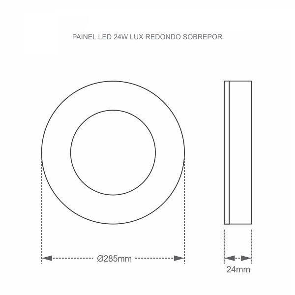 Painel Led Sobrepor 24W Alumínio Redondo 285x24 mm 1680 lm 4000K Bivolt LUX 20.000H