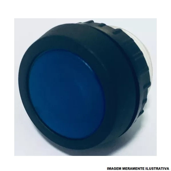 Botão Botão PVC Faceado 30,00 mm Azul Aro Preto com Elemento 1NA+1NF Iluminado sem Gravação IP65