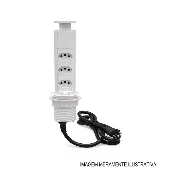 Mini Totem Manual com 3 Tomadas 2P+T 20A Metal e PVC Branco QTMOV Pratik