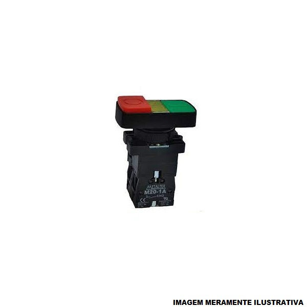 Botão Botão Duplo Metálico Faceado 22,00 mm Verde/Vermelho Aro Cromado com Elemento 1NA+1NF Luminoso com LED 24VCA/CC