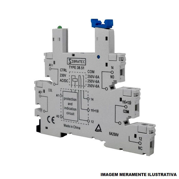 Base Plugável para Relé Acoplador PRT8-1 1 Contato Reversível 6A 12-24VCA/CC Largura 6,2 mm