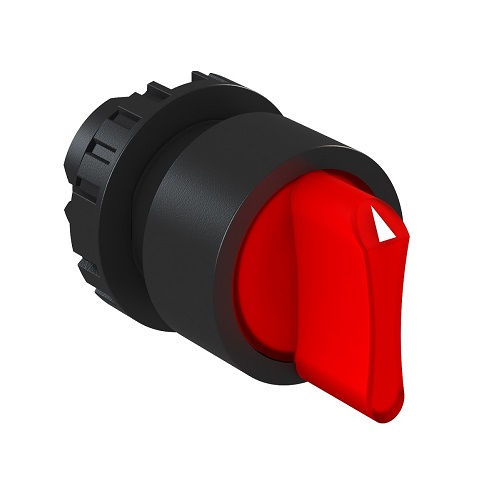 Comutador PVC Comando Iluminado 22 mm Aro Preto com 3 Posições 45G Fixo Manopla Curta Vermelho
