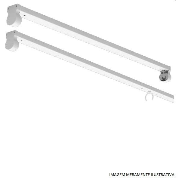 Luminária Comercial Luminária Comercial Sobrepor Calha FIT com Soquete G13 Chapa Aço Branca sem Aletas para 1 Lâmpada T8 120 cm