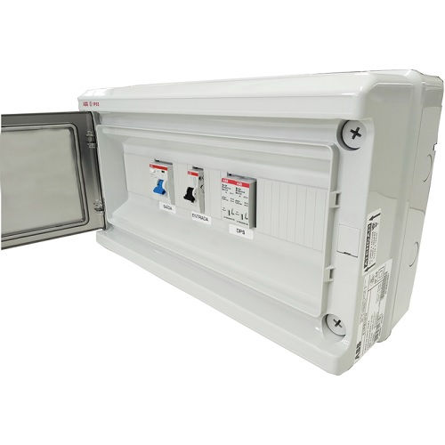 Caixa Proteção PVC para Carregador Veicular 7,4 kW com Visor Transparente com Disjuntor 40A Dr(a) e DPS(3) Cinza 220VCA (Fase/Neutro)