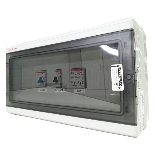 Caixa Proteção PVC para Carregador Veicular 7,4 kW com Visor Transparente com Disjuntor 40A Dr(a) e DPS(3) Cinza 220VCA (Fase/Neutro)