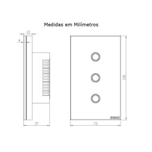 Interruptor Inteligente Embutir 3 Módulos Touch/wi-fi Vertical Bivolt 4x2 Preto Smarteck