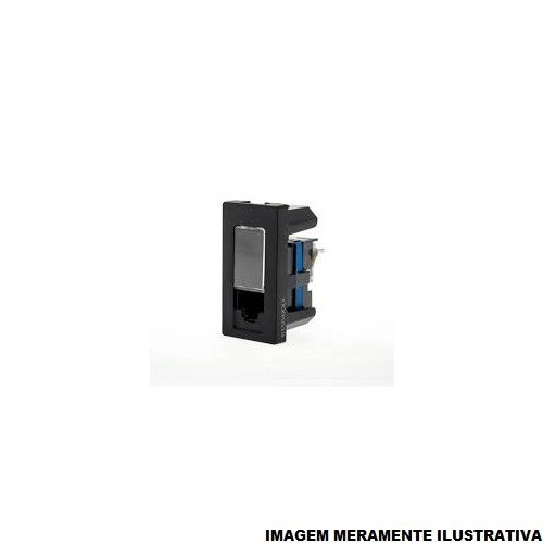 Módulo Módulo Tomada RJ45 8 Fios CAT6 PVC Preto Linha Pial PLUS Mais