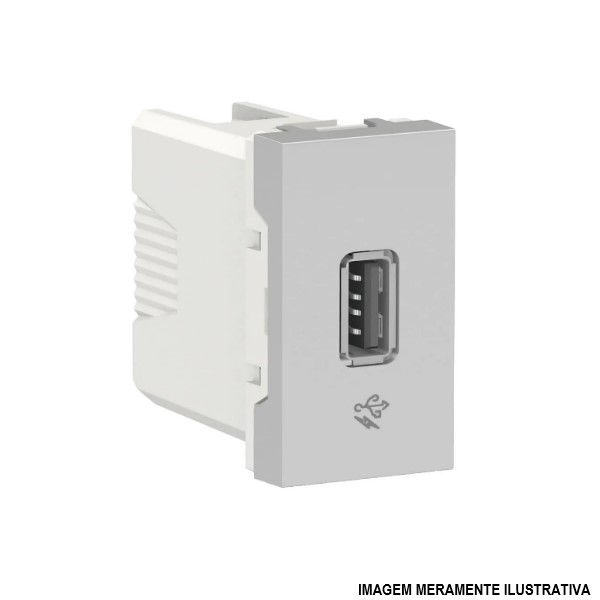 Módulo Módulo Carregador USB 2.0 1,0A 127/220VCA PVC Alumínio Metalizado Linha Aluminium Orion 1 Módulo