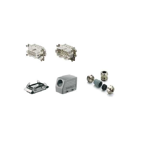 Multipolar Conjunto Tomada e Plugue 4 Travas sem Mola 16A/ATE 500V Saída Lateral 10 Polos Cinza