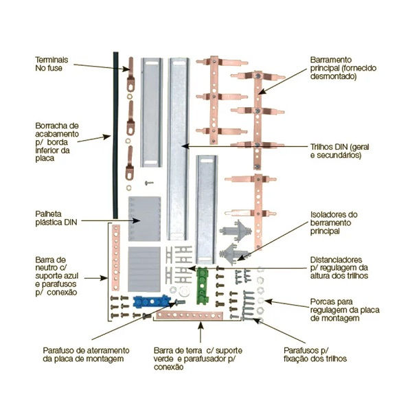 Kit Barramento Cobre Trifásico 16 Disjuntores DIN Universal 100A Derivação 32A