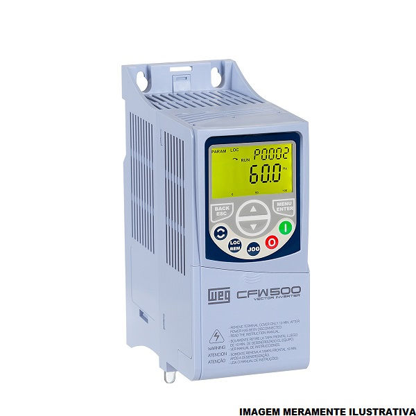 Inversor Frequência Inversor Frequência CFW500 3,00 CV/2,2 kW Serviço Pesado 6,1A sem Filtro Trifásico com Display LCD 380VCA 50/60 Hz IP20 Módulos de Comunicação Opcionais