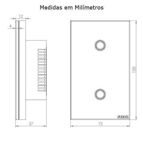 Interruptor Inteligente Embutir 2 Módulos Touch/wi-fi Vertical Bivolt 4x2 Branco Smarteck