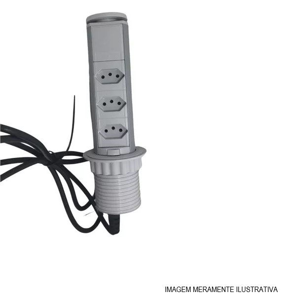 Mini Totem Manual com 3 Tomadas 2P+T 20A Metal e PVC Cinza QTMOV Pratik