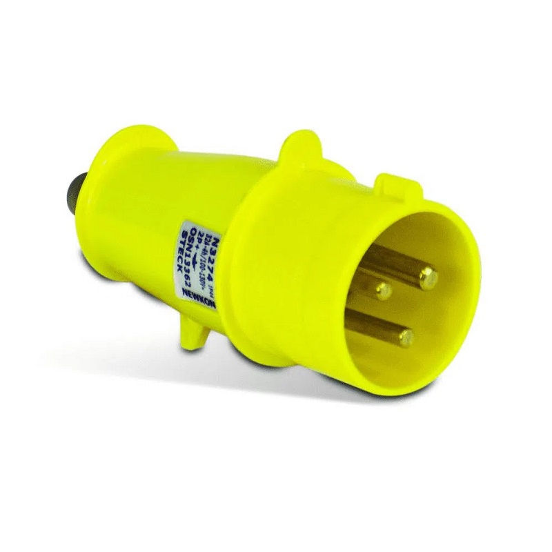 Plugue Industrial 2P+T 32A 110-130VCA Amarelo 4H PVC Newkon IP44