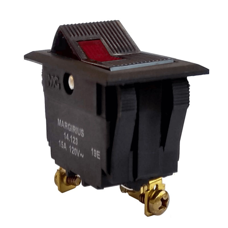 Interruptor PVC Embutir Unipolar Tecla Retangular 10A-250VCA/15A-120VCA Liga/Desliga Preto com LED Vermelho