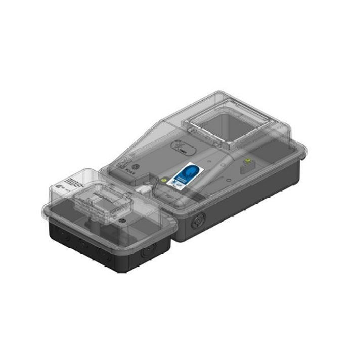 Caixa Medidor Monofásica Externa Policarbonato (A)300x(L)272x(P)202 mm Cinza com Módulo para Disjuntor Separado com Visor Vidro Padrão Equatorial