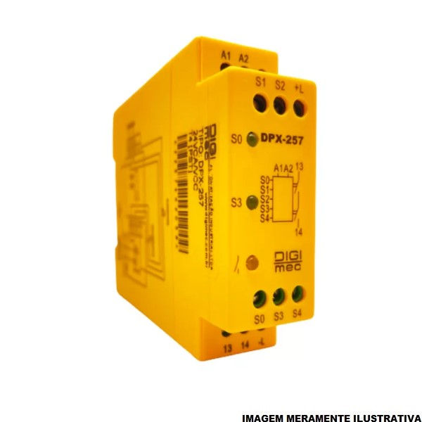 Relé Segurança Relé Segurança DPX-257 24VCA/CC 1NF Fixação Trilho DIN para Parada de Emergência