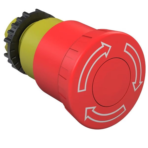 Botão Botão Emergência com Trava PVC Circular 22,00 mm Amarelo/Vermelho com Elemento 1NF Opaco Gira para Soltar