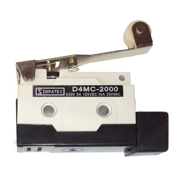 Fim de Curso Microrruptor D4MC-2000 5A/10A 110VCC/220VCA Corpo PVC Caixa Estreita com Palheta Longa e Roldana 1 Contato Reversível