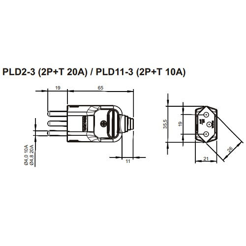 Plugue Macho NBR 2P+T 20A 250VCA PVC Branco Reto com Prensa Cabo