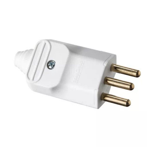 Plugue Macho NBR 2P+T 20A 250VCA PVC Branco Reto com Prensa Cabo