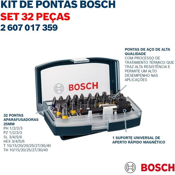 Jogo Bits Com 32 Peças para Aparafusar Extra Hard com Maleta Plástica