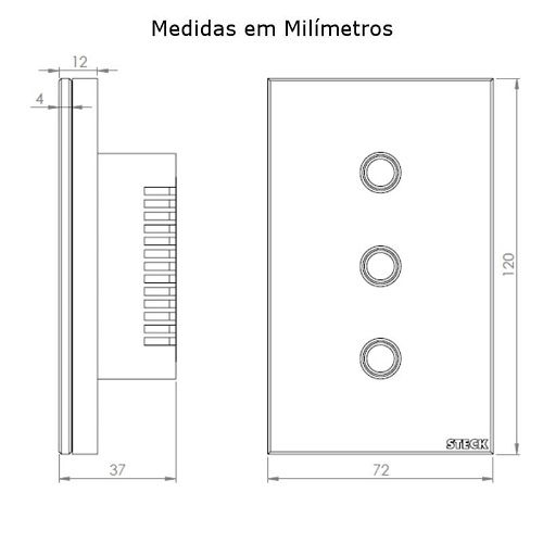 Interruptor Inteligente Embutir 4 Módulos Touch/wi-fi Vertical Bivolt 4x2 Branco Smarteck