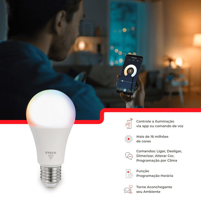Lâmpada Lâmpada LED 12W RGB Wi-fi E27 Bivolt 25.000H