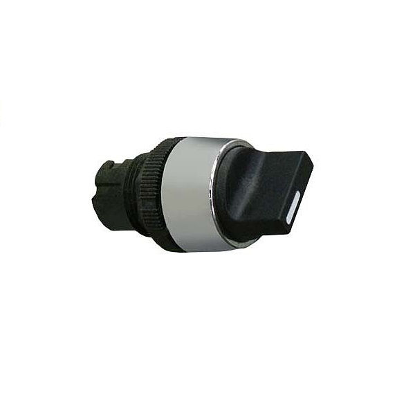 Comutador PVC Comando 22 mm Aro Cromado com 3 Posições 45G com Impulso Manopla Curta Preto Centralizado