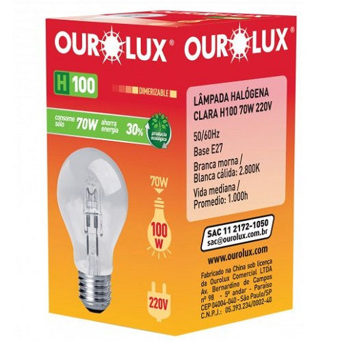 Lâmpada Lâmpada Halógena 70W Pera A55 Cristal E27 220VCA 2700K 1200 lm 1.000H