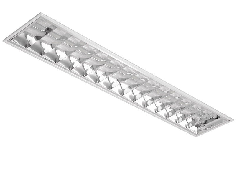 Luminária Comercial Embutir 2x20W para Lâmpada T8 com Soquete G5 Chapa Aço CAA02-E232 Refletor Alumínio com Aletas Parabólicas Branca 1243x244x75 mm