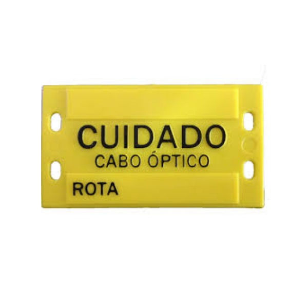 Placa Sinalização Cuidado Cabo Óptico Polipropileno 50x90x3 mm Amarela