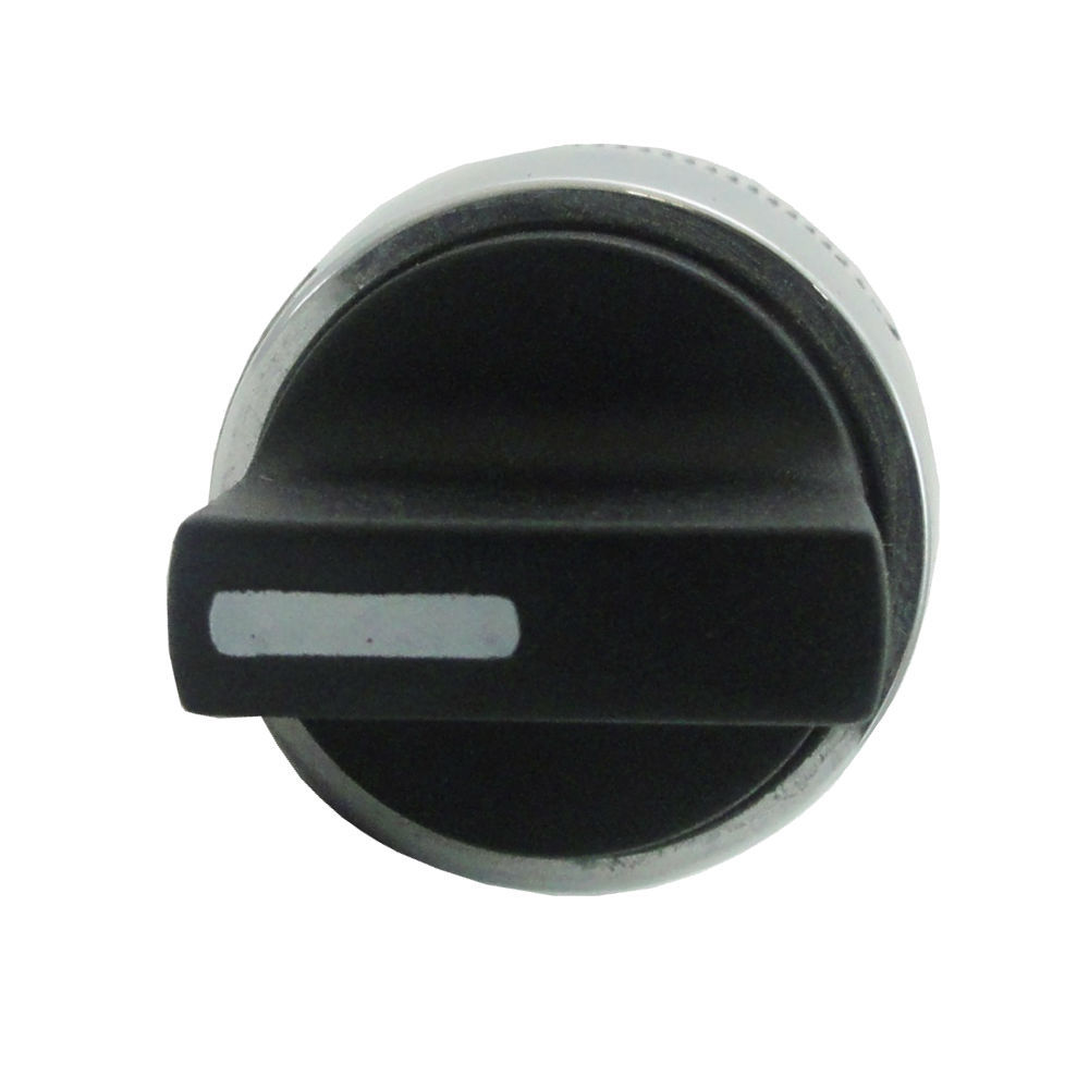 Comutador PVC Comando 22 mm Aro Cromado com 2 Posições 90G com Retenção Manopla Curta Preto a Direita