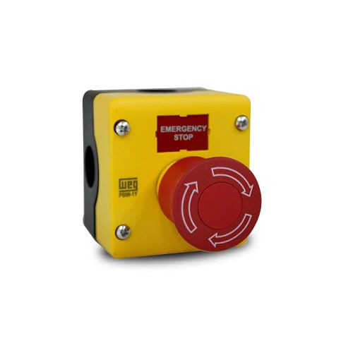 Caixa Botoeira Descentralizada PVC 120x90x95 mm com Botão Emergência 1NA+1NF Amarela/Vermelha