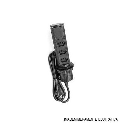 Mini Totem Manual com 3 Tomadas 2P+T 20A Metal e PVC Preto QTMOV Pratik