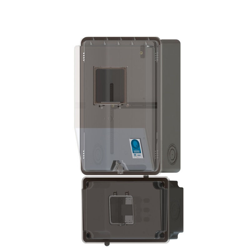 Caixa Medidor Trifásica Externa Policarbonato (A)300x(L)272x(P)202 mm Cinza com Módulo para Disjuntor Separado com Visor Vidro Padrão Equatorial