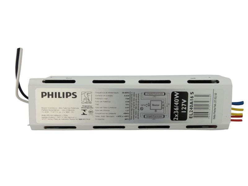 Reator Eletrônico 2x36/40W 127VCA AFP 0,98 THD10% 50/60 Hz