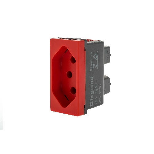 Módulo Módulo Tomada NBR 2P+T 10A/250VCA PVC Vermelho Linha Pial PLUS Mais Borne Automático
