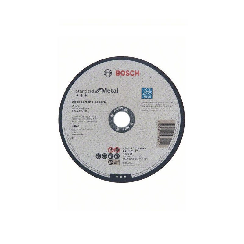 Disco Corte para Metal para Esmerilhadeira 180x3,2x22,23 mm PRO com Centro Reto