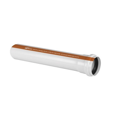 Tubo PVC-O Liso com Junta Elástica DN150x6185 mm Biax PN12,5 Branco e Faixa Laranja Esgoto Pressurizado DEFOFO