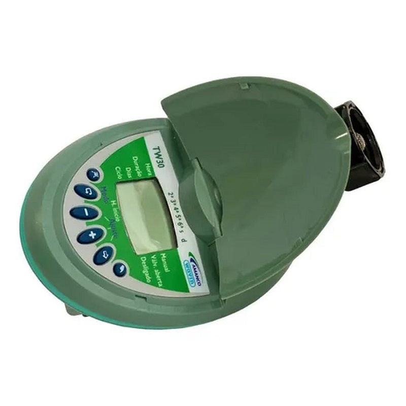 Temporizador Irrigação Jardim PVC com 4H Programáveis 12H Abertura 1200 L/H Verde Digital com Bateria 9V TW30