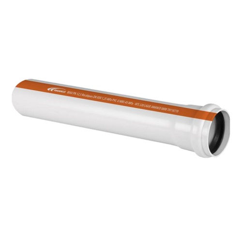 Tubo PVC-O Liso Ponta/Bolsa com Anel DN250x6245 mm Biax PN12,5 Branco e Faixa Laranja Esgoto Pressurizado