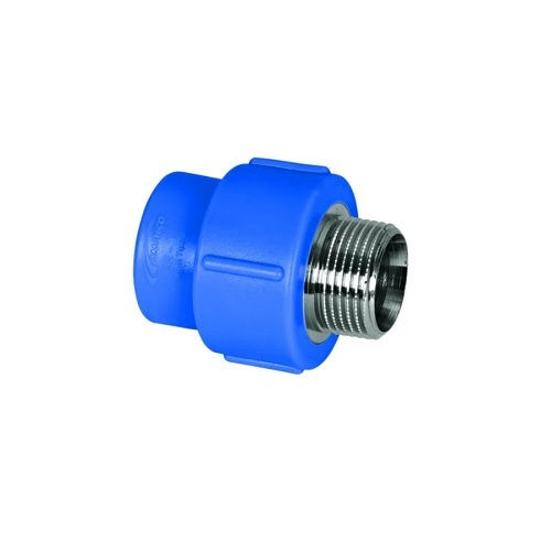 Adaptador PPR Femea-Macho com Inserto Metálico Transição 32 mmX1" Industrial Azul