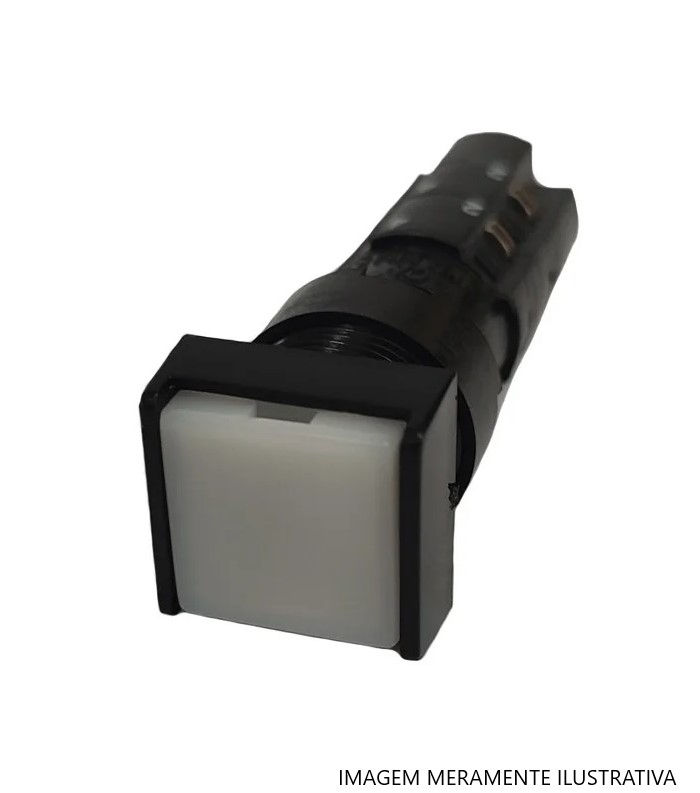 Botão Botão Pulsador PVC Faceado 16,00 mm Branco Aro Preto Quadrado com Elemento 2NA+2NF Opaco sem Gravação